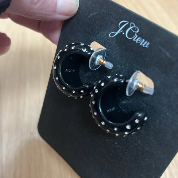 NWT J. Crew Chunky Black Acrylic Earrings with Rhinestones - Picture 4 of 6